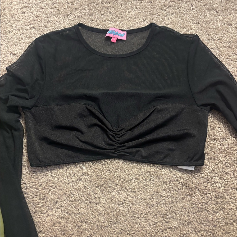 Edikted Black Mesh Long Sleeve Crop Top